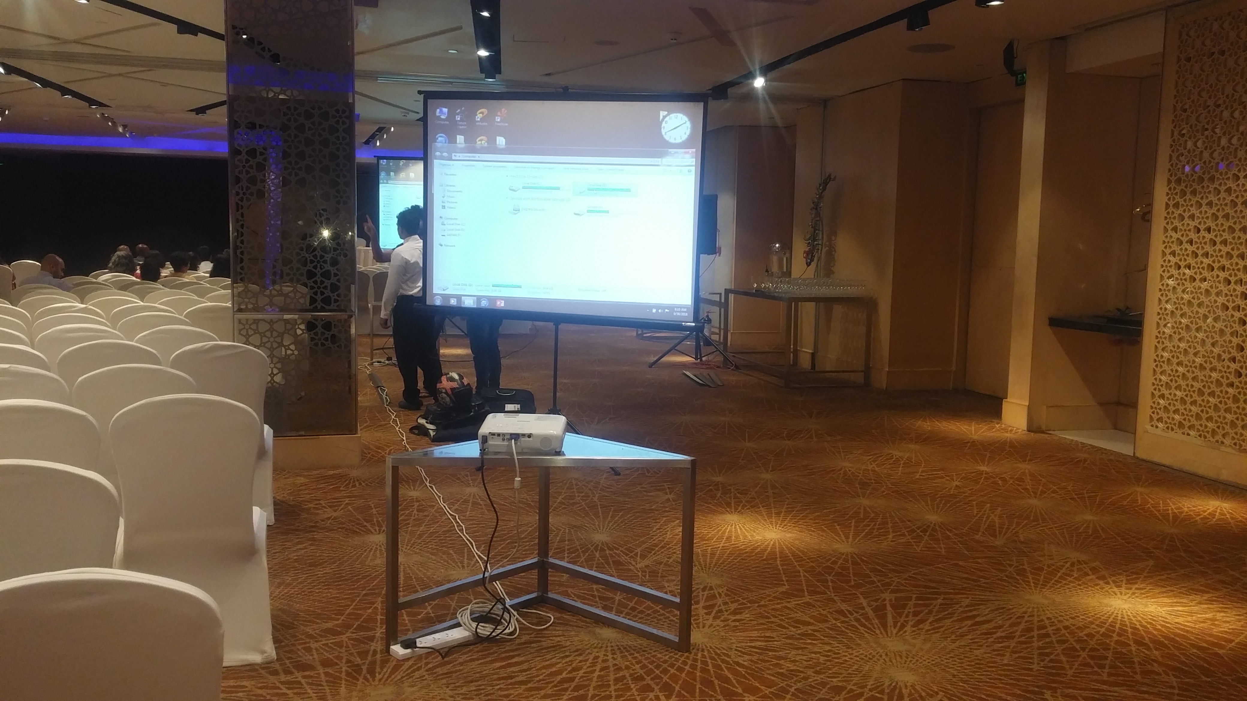 Generic Tripod 6 x 6 Ft 1:1 Projector Screen in action 5