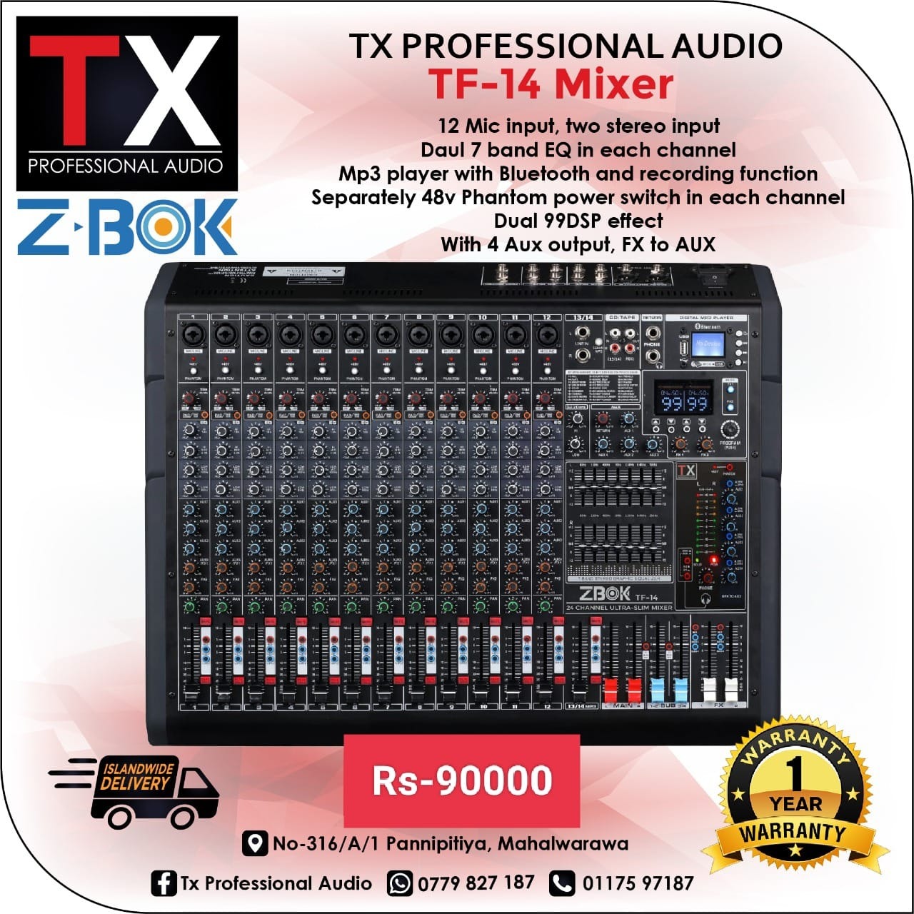 Rent TX Z-BOK TF-14 14-Channel Analog Audio Mixer in Sri Lanka - Sounds from Rentitem.lk